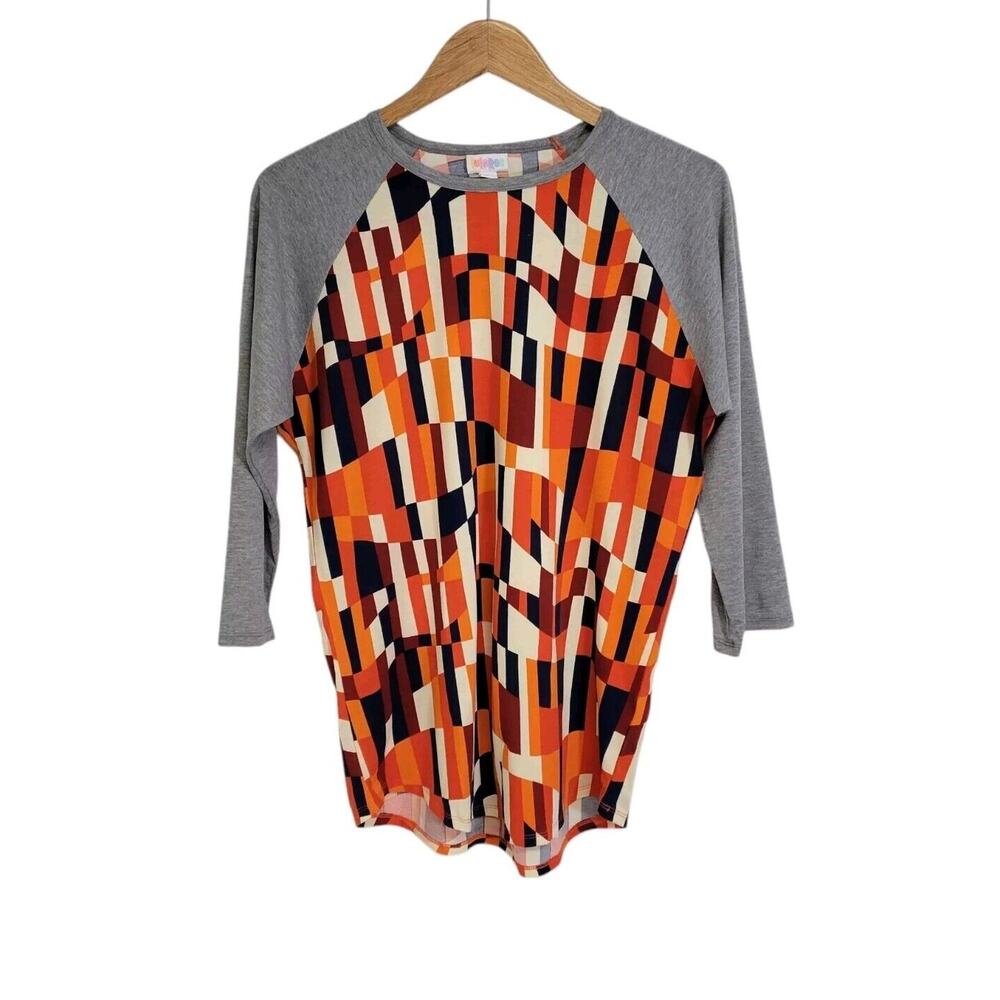 Lularoe Randy Orange Gray Brown Abstract Print 3/4 Sleeve T-Shirt Size Large NWT